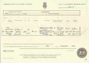 Death Certificate - William Hedley Charlton