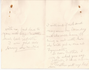 Letter from William Charlton to his mother (p2)